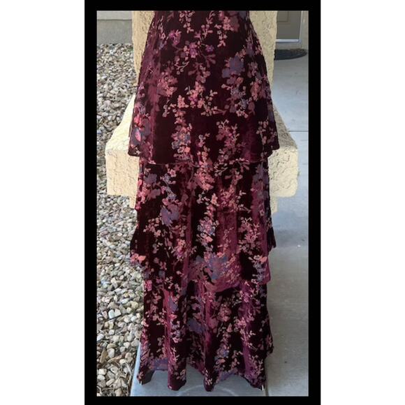 LuLus Plum Purple Floral Burnout Velvet Tiered I Love You Maxi Dres Size: L - Picture 8 of 11